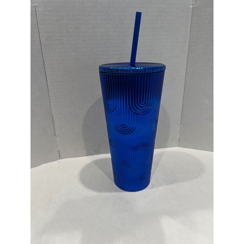 Modern Expressions Blue‎ Scale Tumbler 24oz Metallic Cold Cup with Lid and Straw